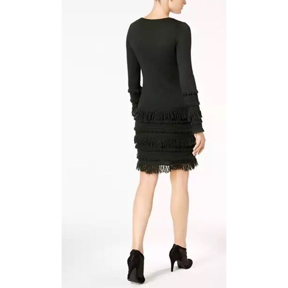 NWT $328 Trina Turk Charcoal Fringe Sass Merino Wool Dress Size Large Lined - Picture 2 of 13